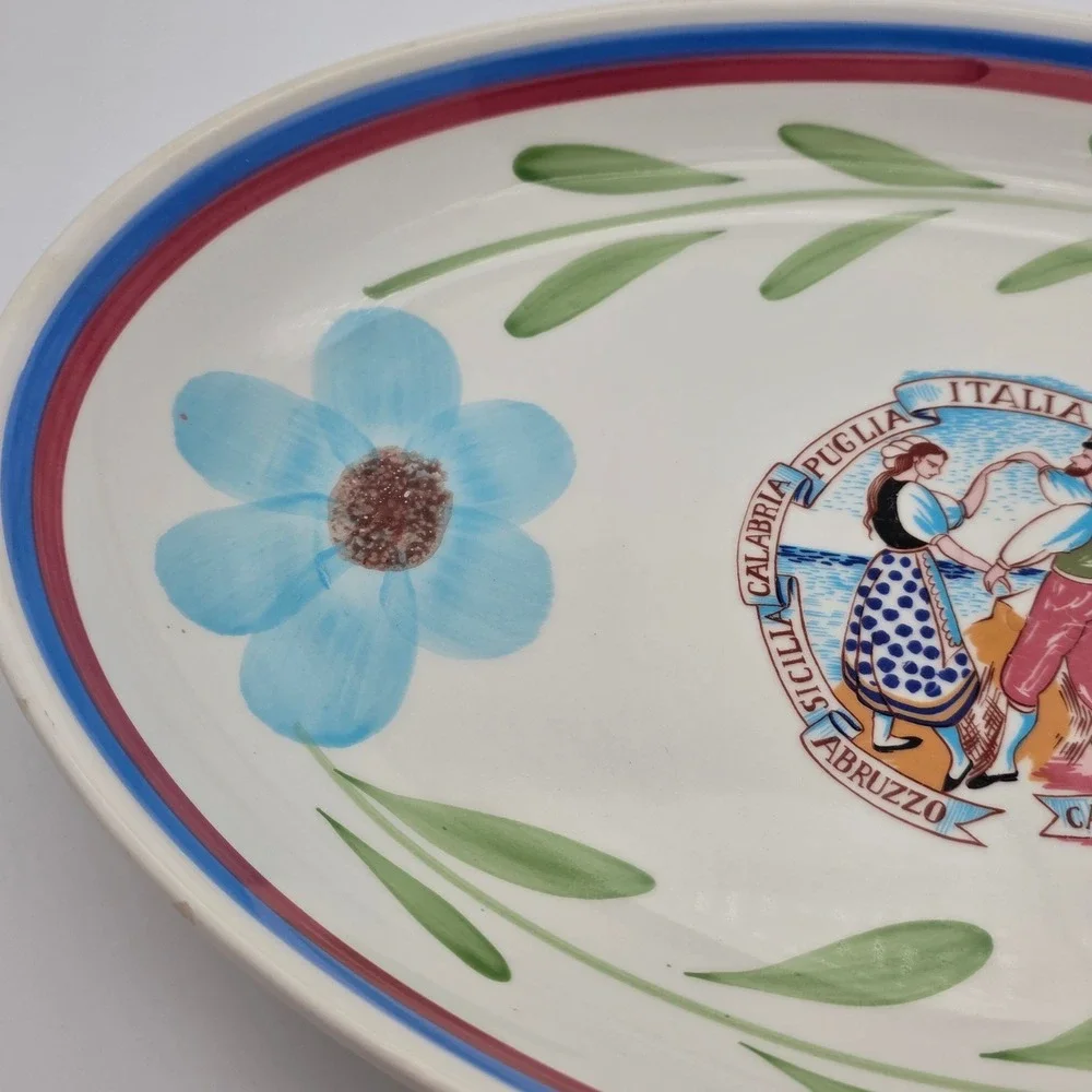 Vintage VillaWare Serving Platter Hand Painted Floral Italian Folk Art Rustic